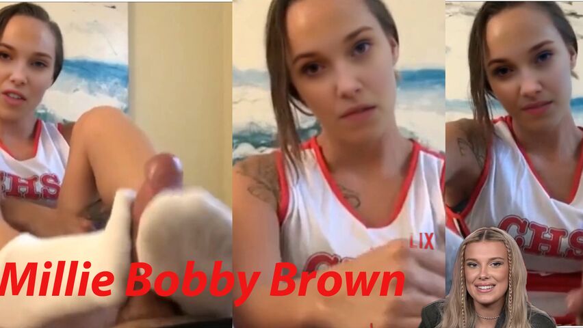 Millie Bobby Brown Cheerleader footjob and handjob